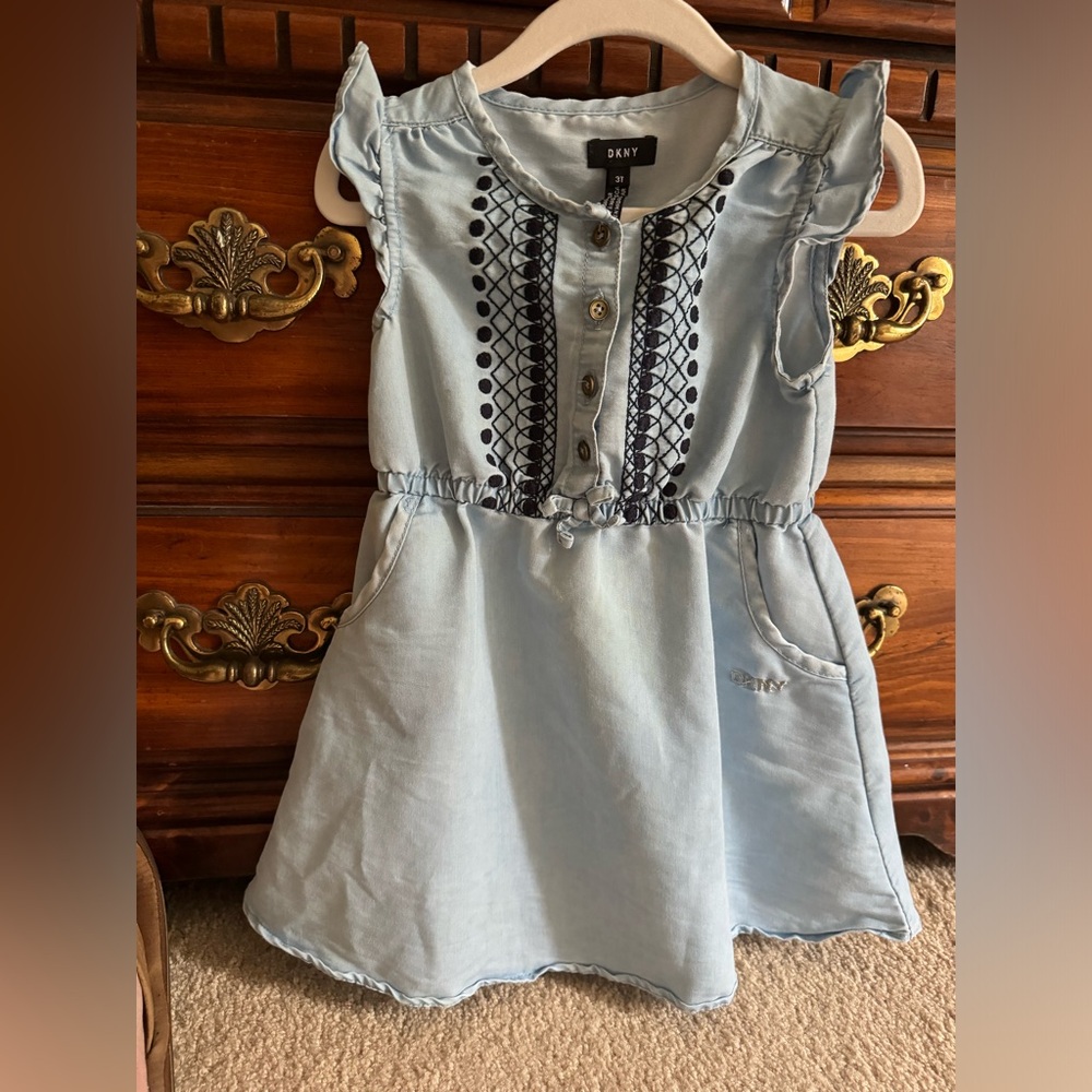 DKNY 3T Blue embroidered dress